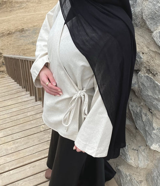 Linen wrap kimono top