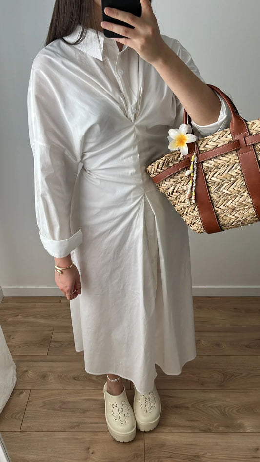 Poplin waisted dress